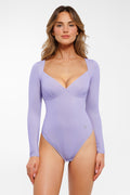 Popilush® Purple / S Shapewear Long Sleeve Tummy Control V Neck Bodysuit
