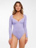 Popilush® Purple / S Shapewear Long Sleeve Tummy Control V Neck Bodysuit
