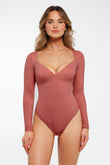 Popilush® Red / S Shapewear Long Sleeve Tummy Control V Neck Bodysuit