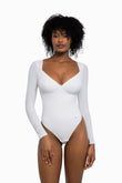 Popilush® White / S Shapewear Long Sleeve Tummy Control V Neck Bodysuit
