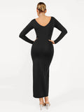 Popilush® Formal Bodycon Party Winter Dress Shapewear Long Sleeve V-Neck Low Back Slimming Maxi Dress