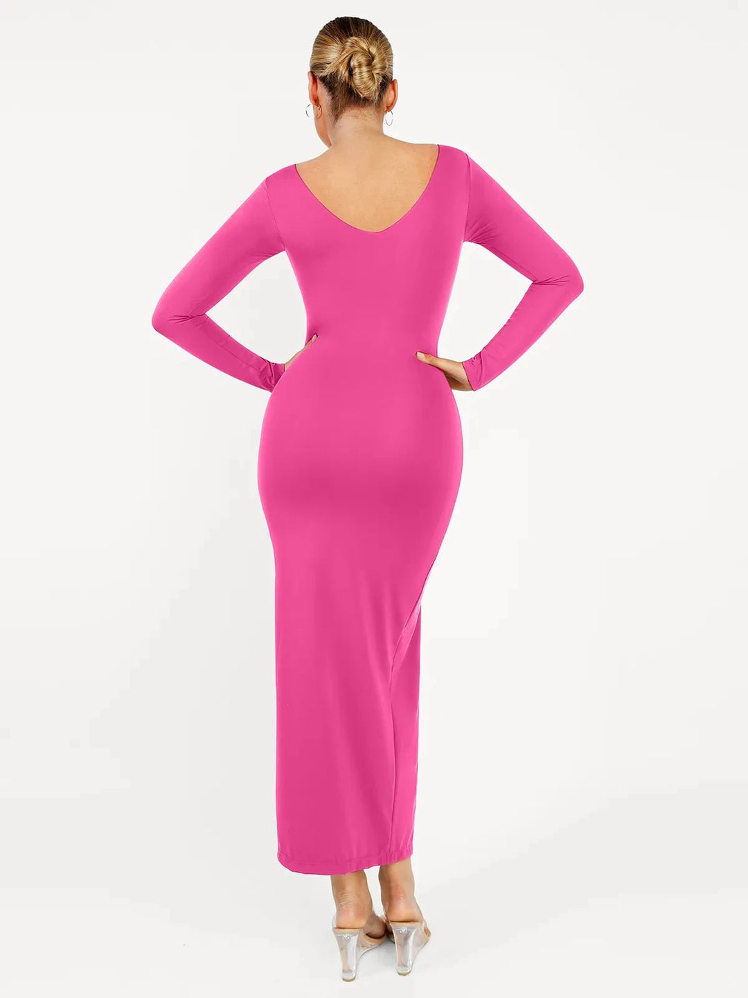 The Shapewear Dress Long Sleeve V-Neck Split Maxi Popilush The Shapewear Dress Long Sleeve V-Neck Split Maxi Popilush