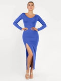 Popilush® Formal Bodycon Party Winter Dress Blue / S Shapewear Long Sleeve V-Neck Low Back Slimming Maxi Dress