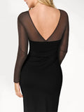 Popilush® Formal Bodycon Party Cocktail Backless Gown Winter Shapewear Mesh Long Sleeve V-Back Slimming Maxi Dress