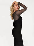 Popilush® Formal Bodycon Party Cocktail Backless Gown Winter Shapewear Mesh Long Sleeve V-Back Slimming Maxi Dress