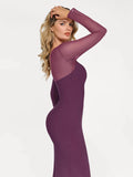 Popilush® Formal Bodycon Party Cocktail Backless Gown Winter Shapewear Mesh Long Sleeve V-Back Slimming Maxi Dress