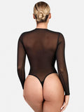 Popilush® Formal Bodycon Party Cocktail Backless Gown Winter Shapewear Mesh Long Sleeve V-Back Slimming Maxi Dress