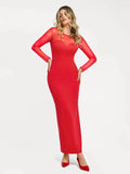 Popilush® Formal Bodycon Party Cocktail Backless Gown Winter Red / XS Shapewear Mesh Long Sleeve V-Back Slimming Maxi Dress