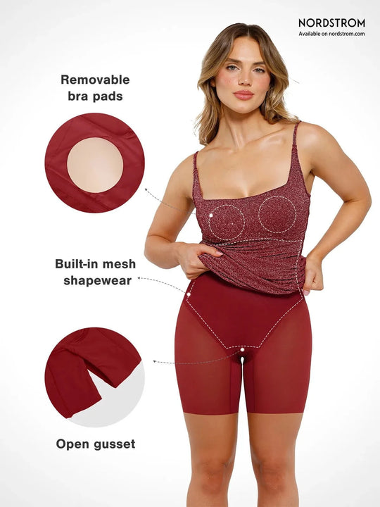 Popilush® Bodycon Party Cocktail Evening Gown Shine Shapewear Metallic Knit Bodycon Sculpting Midi Slip Dress