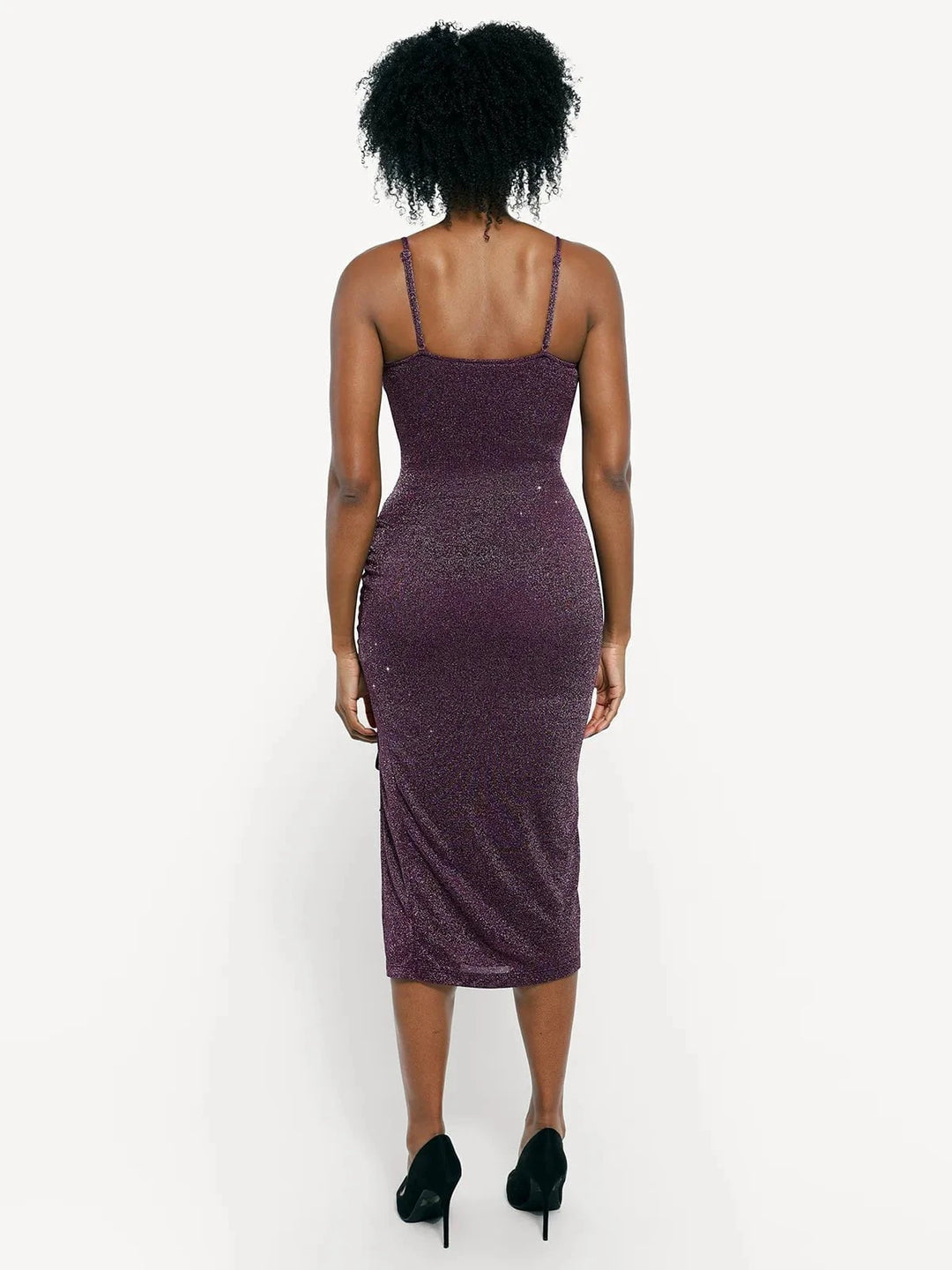 Popilush® Bodycon Party Cocktail Evening Gown Shine Shapewear Metallic Knit Bodycon Sculpting Midi Slip Dress