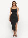 Popilush® Bodycon Party Cocktail Evening Gown Shine Black / XS Shapewear Metallic Knit Bodycon Sculpting Midi Slip Dress