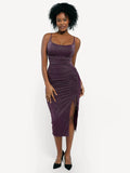 Popilush® Bodycon Party Cocktail Evening Gown Shine Purple / XS Shapewear Metallic Knit Bodycon Sculpting Midi Slip Dress
