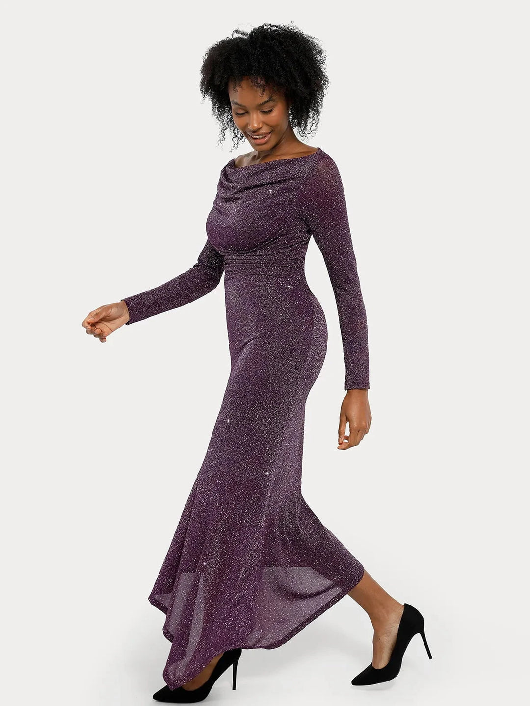 Metallic Knit Mermaid Maxi Dress | Long Sleeve Shapewear - Popilush Metallic Knit Mermaid Maxi Dress | Long Sleeve Shapewear - Popilush