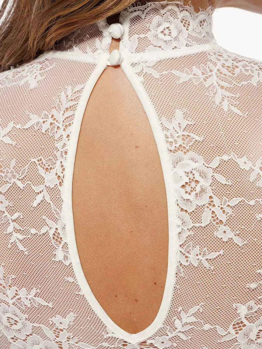 Popilush® Shapewear Mock Neck Long Sleeve Floral Lace Bodysuit