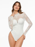 Popilush® Shapewear Mock Neck Long Sleeve Floral Lace Bodysuit