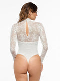 Popilush® Shapewear Mock Neck Long Sleeve Floral Lace Bodysuit