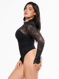 Popilush® Shapewear Mock Neck Long Sleeve Floral Lace Bodysuit