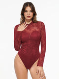 Popilush® Shapewear Mock Neck Long Sleeve Floral Lace Bodysuit