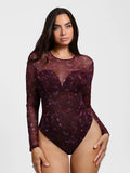 Popilush® Shapewear Mock Neck Long Sleeve Floral Lace Bodysuit