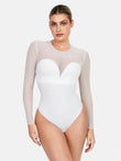 Popilush® Snow White / S Shapewear Mock Neck Long Sleeve Floral Lace Bodysuit