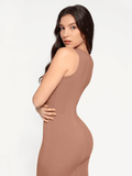 Popilush® Bodycon Summer Dress Shapewear Modal Sleeveless Crew Neck Slimming Maxi Dress