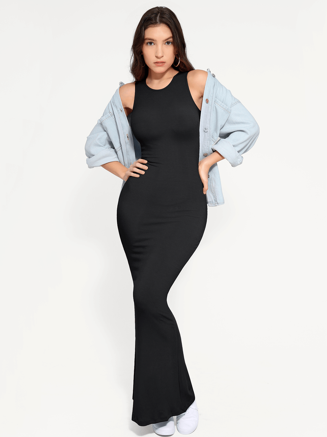 Modal Sleeveless Shapewear Maxi Dress | Tummy Control - Popilush Modal Sleeveless Shapewear Maxi Dress | Tummy Control - Popilush