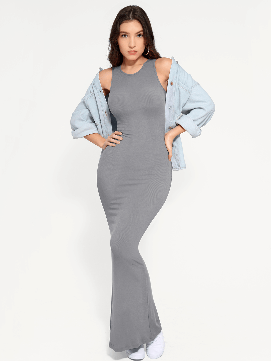Modal Sleeveless Shapewear Maxi Dress | Tummy Control - Popilush Modal Sleeveless Shapewear Maxi Dress | Tummy Control - Popilush
