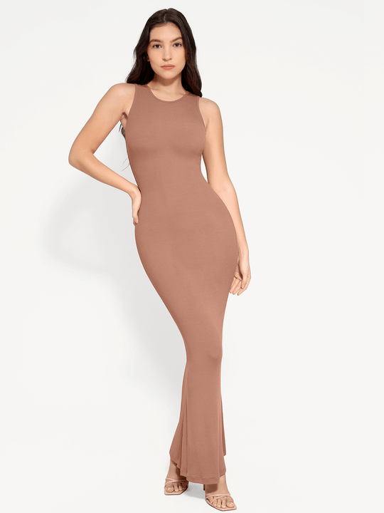 Popilush® Bodycon Summer Dress Brown / S Shapewear Modal Sleeveless Crew Neck Slimming Maxi Dress