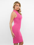 Popilush® Bodycon Summer Dress Shapewear Modal Sleeveless Mock Neck Slimming Midi Dress