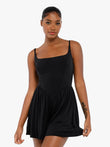 Black modal tummy control romper with square neck and wide legs