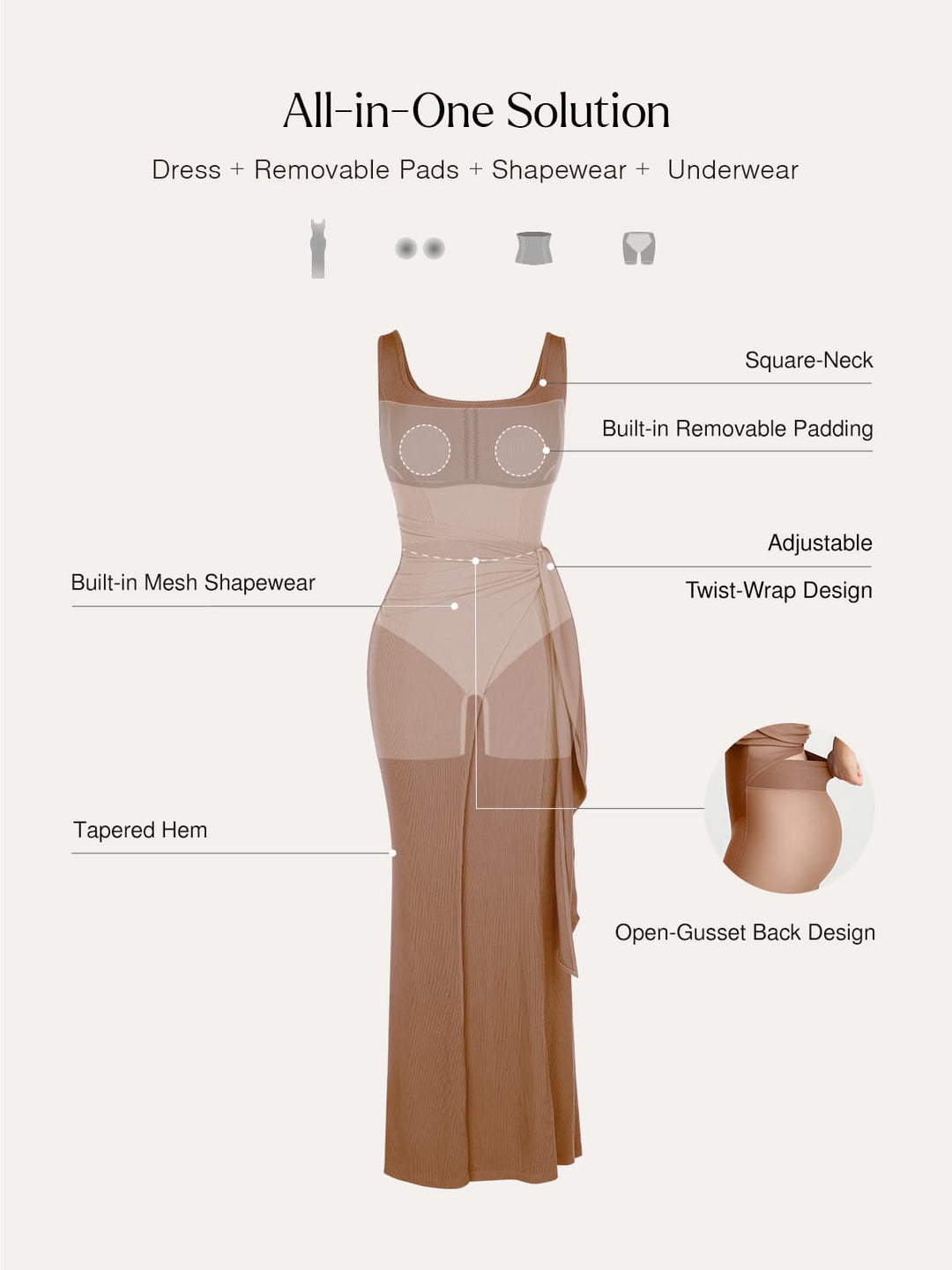 Popilush® Shapewear Modal Twist Wrap Tummy Control Maxi Dress