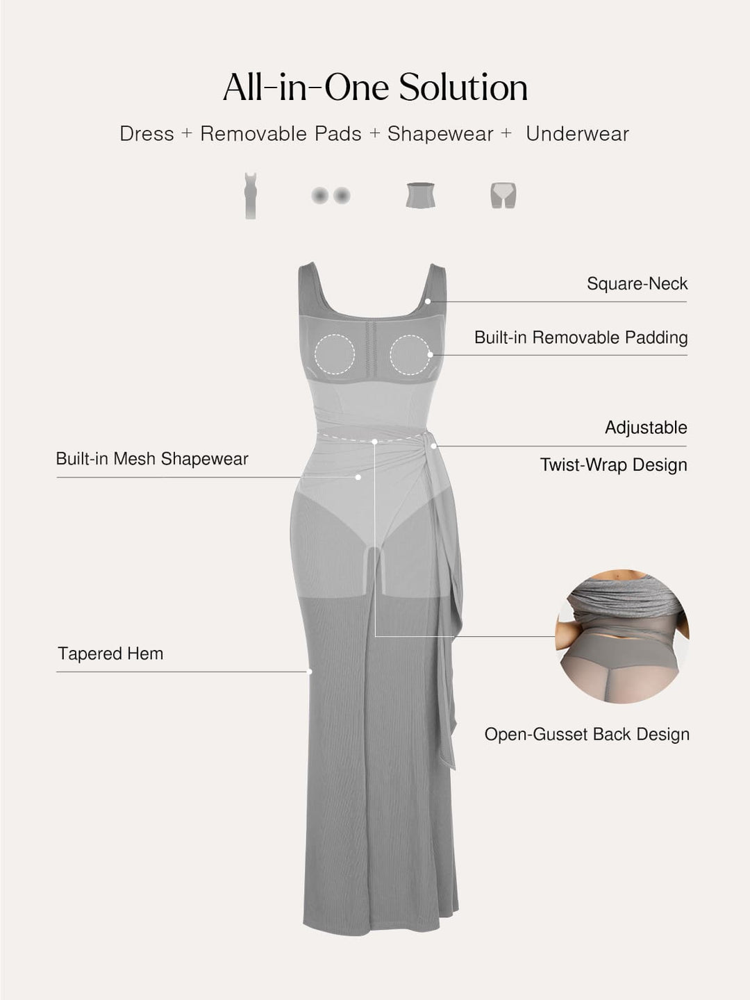 Popilush® Shapewear Modal Twist Wrap Tummy Control Maxi Dress