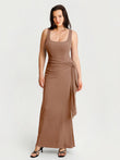 Popilush® Brown / S Shapewear Modal Twist Wrap Tummy Control Maxi Dress
