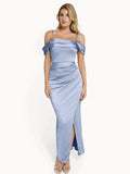 Popilush® Bodycon Party Cocktail Evening Gown Shapewear Off Shoulder Shine Ruched Sculpting Maxi Dress