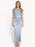 Popilush® Bodycon Party Cocktail Evening Gown Shapewear Off Shoulder Shine Ruched Sculpting Maxi Dress