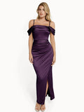 Popilush® Bodycon Party Cocktail Evening Gown Shapewear Off Shoulder Shine Ruched Sculpting Maxi Dress