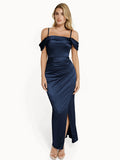 Popilush® Bodycon Party Cocktail Evening Gown Shapewear Off Shoulder Shine Ruched Sculpting Maxi Dress
