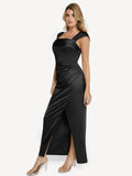 Popilush® Bodycon Party Cocktail Evening Gown Shapewear Off Shoulder Shine Ruched Sculpting Maxi Dress