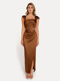 Popilush® Bodycon Party Cocktail Evening Gown Shapewear Off Shoulder Shine Ruched Sculpting Maxi Dress