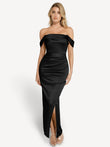 Popilush® Bodycon Party Cocktail Evening Gown Black / XS Shapewear Off Shoulder Shine Ruched Sculpting Maxi Dress