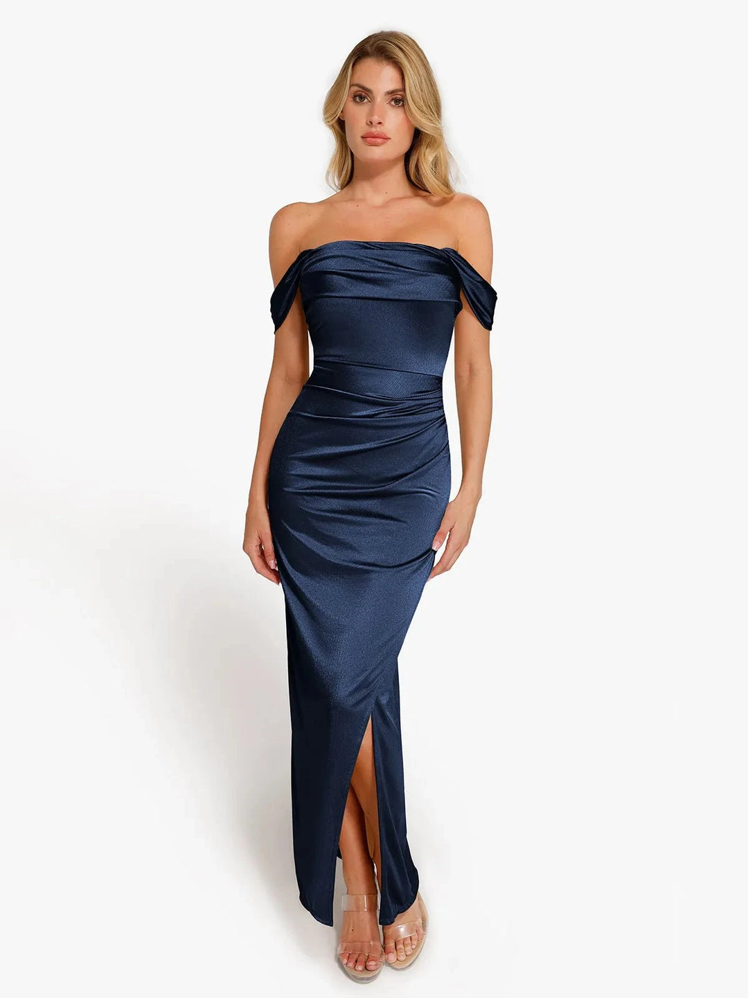Shapewear Off Shoulder Shine Ruched Sculpting Maxi Dress Shapewear Off Shoulder Shine Ruched Sculpting Maxi Dress