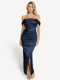 Popilush® Bodycon Party Cocktail Evening Gown Blue / XS Shapewear Off Shoulder Shine Ruched Sculpting Maxi Dress