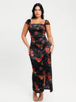 Popilush® Bodycon Party Cocktail Evening Gown Burgundy Floral / XS Shapewear Off Shoulder Shine Ruched Sculpting Maxi Dress