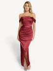 Popilush® Bodycon Party Cocktail Evening Gown Red / XS Shapewear Off Shoulder Shine Ruched Sculpting Maxi Dress