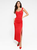 Popilush® Bodycon Party Summer Cocktail Gown Shapewear Off-the-Shoulder Side Slit Slimming Maxi Dress