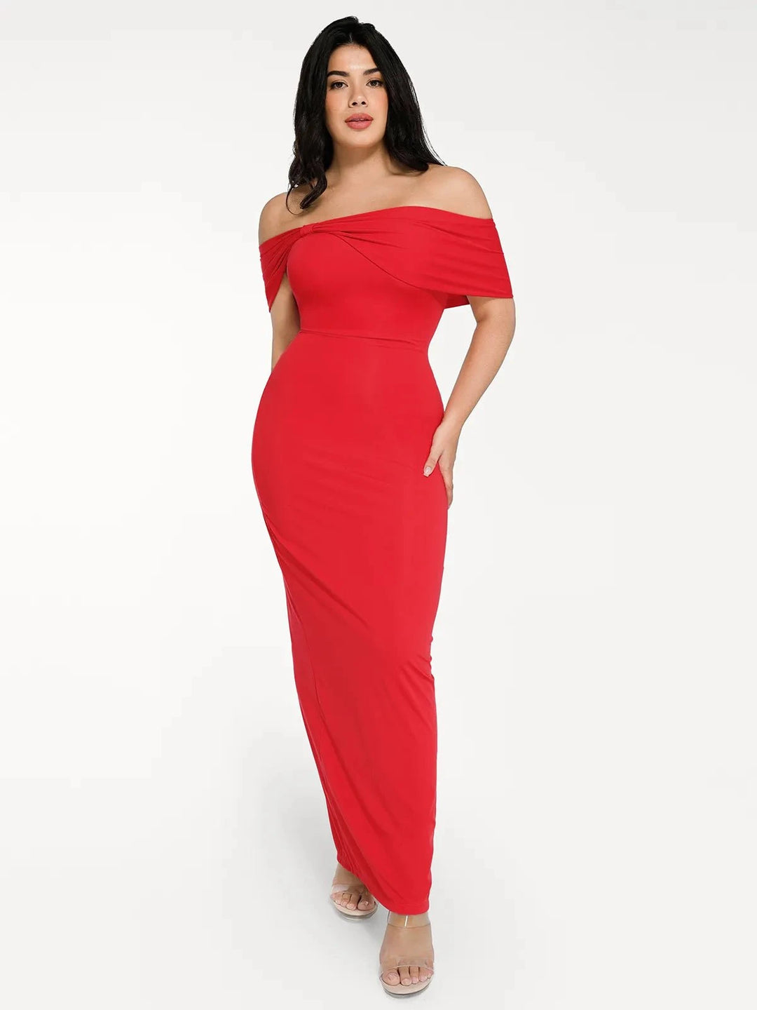 Popilush® Sculpting Formal Party Bodycon Cocktail Gown Shapewear Off-the-Shoulder Slim Column Maxi Dress