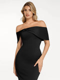 Popilush® Sculpting Formal Party Bodycon Cocktail Gown Shapewear Off-the-Shoulder Slim Column Maxi Dress