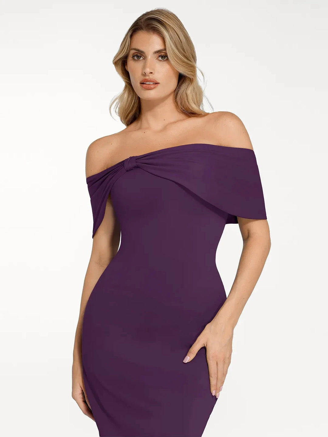 Popilush® Sculpting Formal Party Bodycon Cocktail Gown Shapewear Off-the-Shoulder Slim Column Maxi Dress