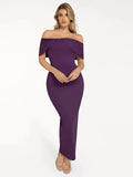 Popilush® Sculpting Formal Party Bodycon Cocktail Gown Shapewear Off-the-Shoulder Slim Column Maxi Dress