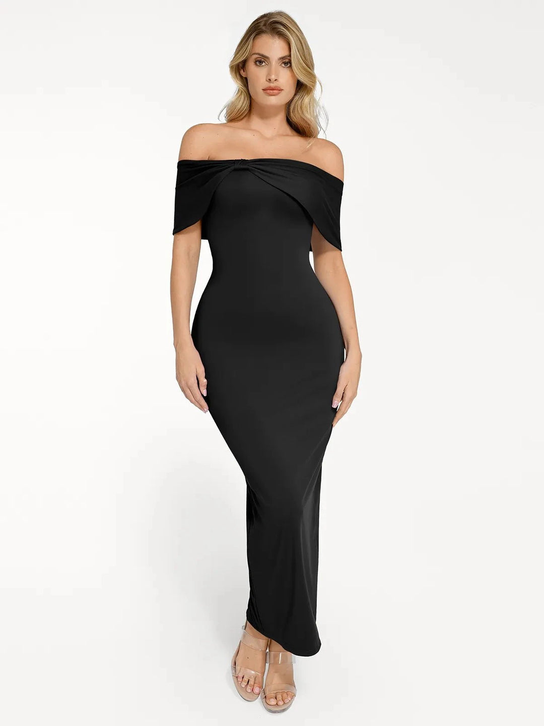 Off-Shoulder Shapewear Maxi Dress | Slim Column - Popilush Off-Shoulder Shapewear Maxi Dress | Slim Column - Popilush